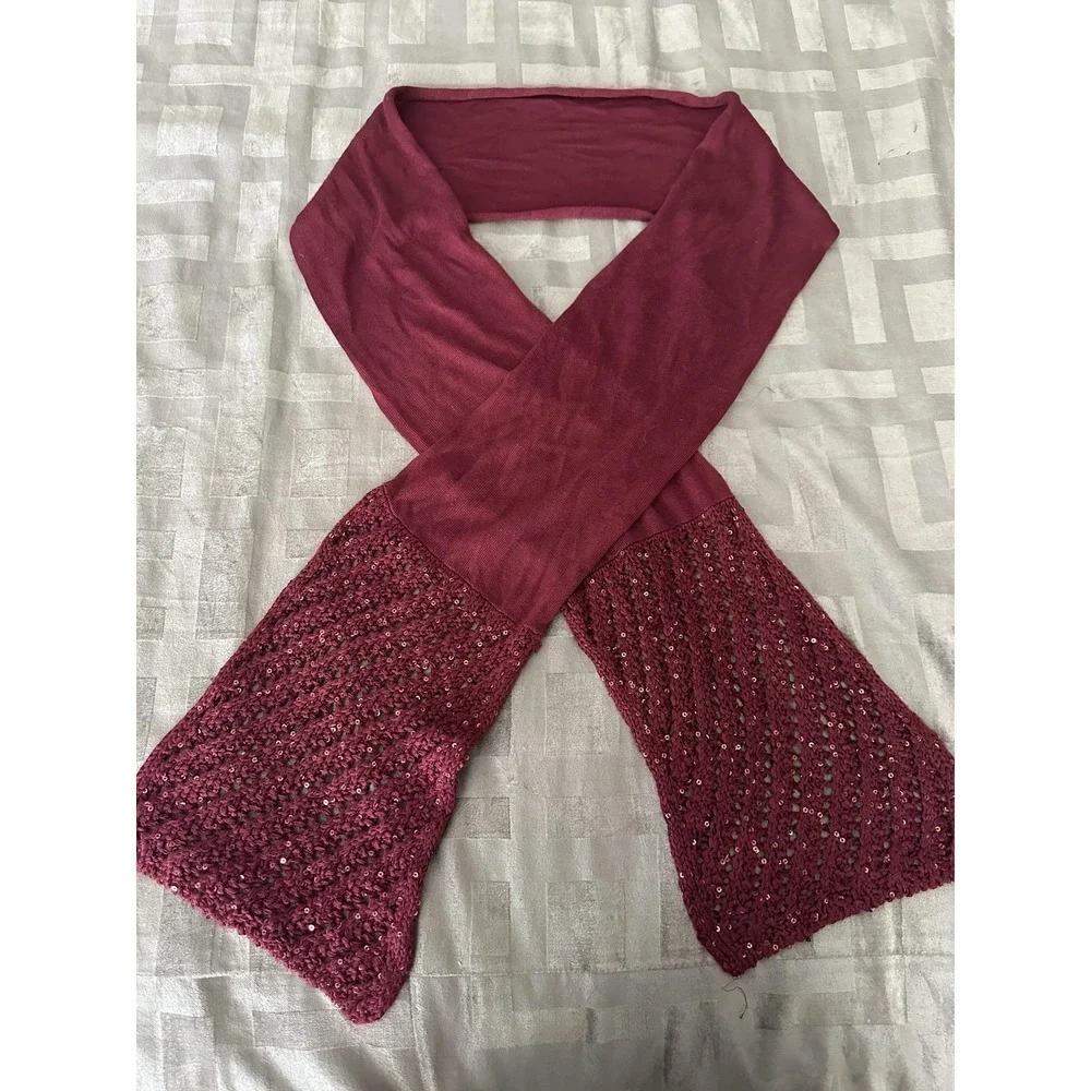 Sequin Knit Scarf Womens One‎ Size Burgundy 75in Long Lightweight Dressy
